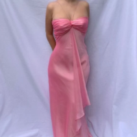 Sweet Halter Pink Sheath Long Prom Dresses - Thumbnail 3