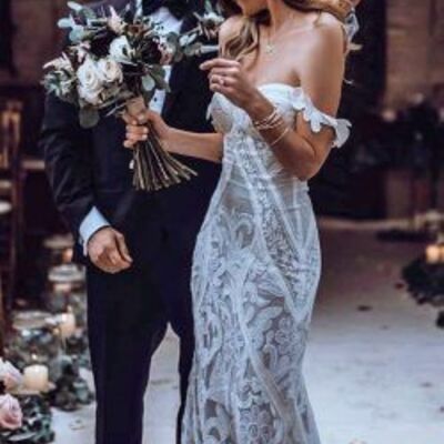 Elegant off the shoulder lace appliques beach boho wedding dress bridal gowns