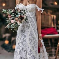 Elegant Off the Shoulder Lace Appliques Beach Boho Wedding Dress Bridal Gowns - Thumbnail 1