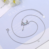 Sterling Silver Blue Zircon Moon Crystal Pendant Necklace - Thumbnail 1