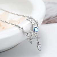 Sterling Silver Blue Zircon Moon Crystal Pendant Necklace - Thumbnail 2