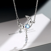 Sterling Silver Blue Zircon Moon Crystal Pendant Necklace - Thumbnail 3