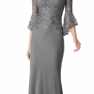 Elegant mother of the bride/groom dress grey lace evening formal prom dress