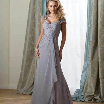 Elegant mother of the bride/groom dress grey lace evening formal prom dress
