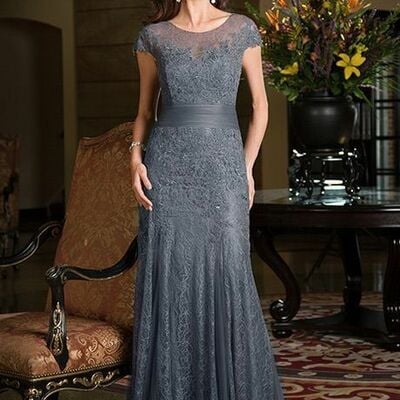 Elegant mother of the bride/groom dress grey lace evening formal prom dress