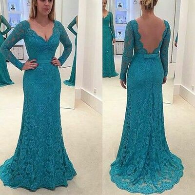 Elegant mother of the bride/groom dress blue lace sheath evening formal prom dress