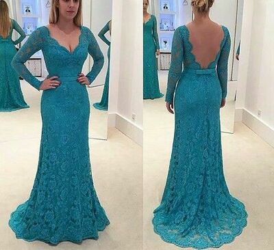 Elegant Mother of the Bride/Groom Dress Blue Lace Sheath Evening Formal Prom Dress