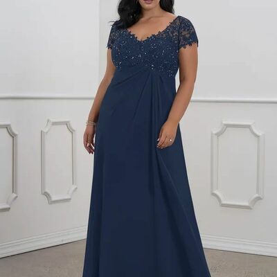 Elegant mother of the bride/groom dress plus size navy blue beaded evening formal prom dress