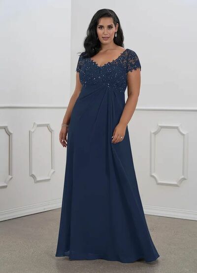 Elegant Mother of the Bride/Groom Dress Plus Size Navy Blue Beaded Evening Formal Prom Dress
