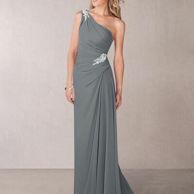 Elegant mother of the bride/groom dress grey one shoulder evening formal prom dress