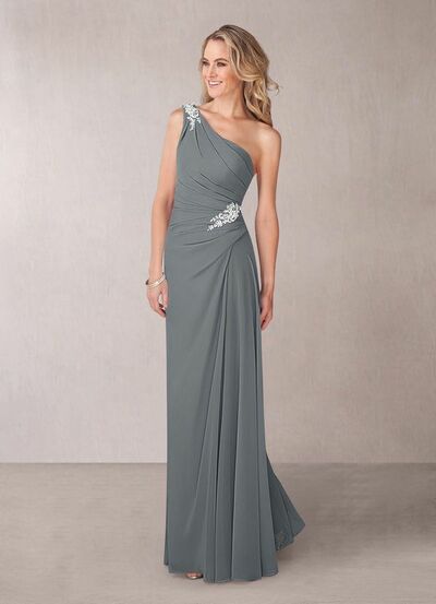 Elegant Mother of the Bride/Groom Dress Grey One Shoulder Evening Formal Prom Dress