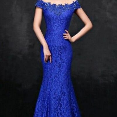 Elegant mother of the bride/groom dress royal blue lace evening formal prom dress