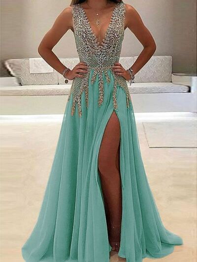 Elegant Mother of the Bride/Groom Dress Green Beading Crystals Evening Formal Prom Dress