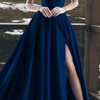 Elegant mother of the bride/groom dress royal blue side slit evening formal prom dress
