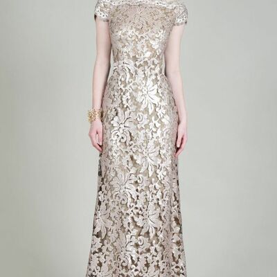 Elegant mother of the bride/groom dress champagne lace sheath evening formal prom dress