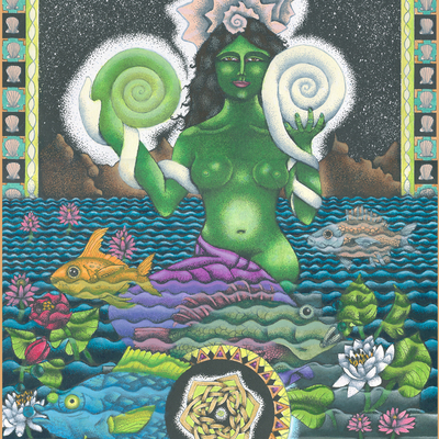 "rippling mirror" hand-painted, limited edition lithograph - Thumbnail 4