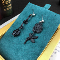 Goth Black Briar Rose Earrings - Thumbnail 1