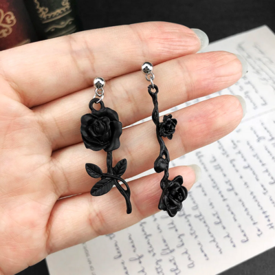 Goth Black Briar Rose Earrings