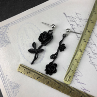 Goth Black Briar Rose Earrings - Thumbnail 3