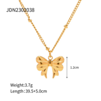 Gold Plated Bow Charm Necklace - Thumbnail 3