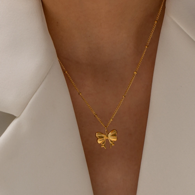 Gold Plated Bow Charm Necklace