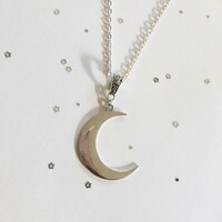 Silver Plated Gothic Crescent Moon Necklace - Thumbnail 1