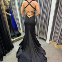 Mermaid Black Cross Back Stain Prom Dresses - Thumbnail 1