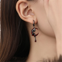 Gothic Red Moon Rose Earrings - Thumbnail 2