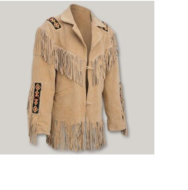 Western Wear Suede Leather Jacket for Men – Cowboy Style with Stylish Fringe Details