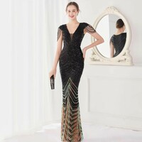 Luxury Elegant Sequined V Neck Mermaid Dress - Thumbnail 3