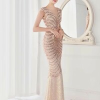 Luxury Elegant Sequined V Neck Mermaid Dress - Thumbnail 7