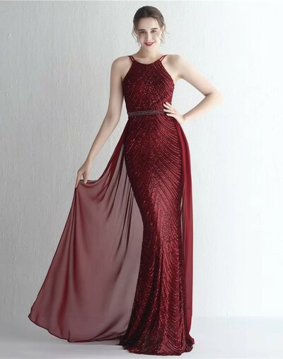  Elegant Sequins Evening Party Dress 
