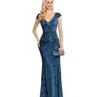 Deep V-neck Long Mermaid Formal Dress - Thumbnail 3
