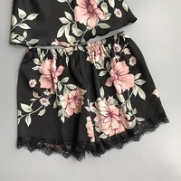 Women Silk Pajama Set Fashion Print Suspenders and Shorts - Thumbnail 4