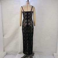 Fashionable one-line collar sexy see-through lace slim dress dress - Thumbnail 3