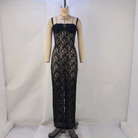 Fashionable one-line collar sexy see-through lace slim dress dress - Thumbnail 4
