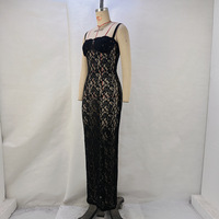 Fashionable one-line collar sexy see-through lace slim dress dress - Thumbnail 5