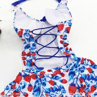 Cute Fashion Women Girls Strawberry Retro Floral Halter Neck Swimsuit - Thumbnail 5