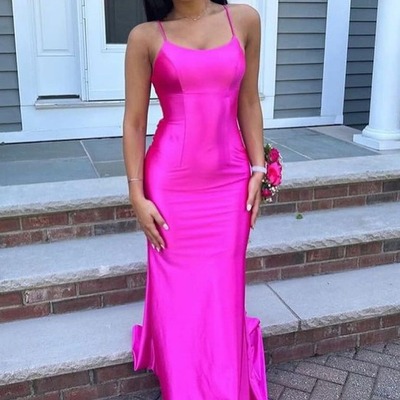 Charming scoop neck fuchsia satin mermaid wedding dresses,pd230858
