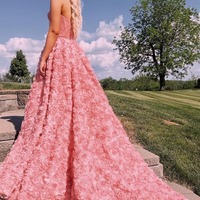 Princess Lace Ball Gown Sweetheart Pink 3D Flower Prom Dresses ,PD230859 - Thumbnail 2