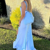 Charming Scoop Neck Light Blue Satin Long Mermaid Prom Dresses with Beading,PD230869 - Thumbnail 1