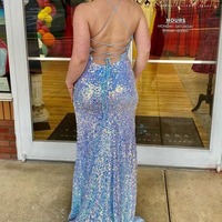 Sparkly Scoop Neck Light Blue Sequins Long Mermaid Prom Dresses with Slit,PD230870 - Thumbnail 1