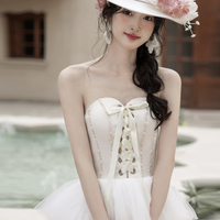 White Strapless Tulle Long Prom Dress, A-Line Sweetheaet Neck Party Dress - Thumbnail 5