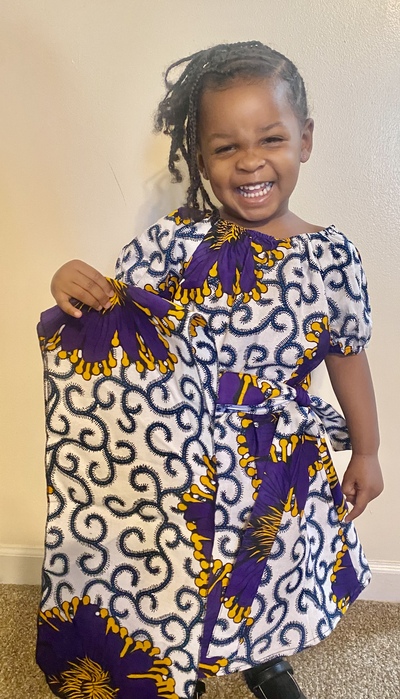 White/Purple Toddler Dress w/ Headwrap & Belt