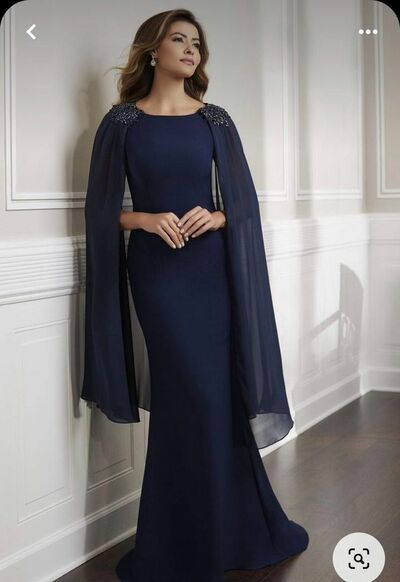 Elegant Mother of the Bride/Groom Dress Navy Blue with Shawl Evening Formal Prom Dress