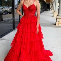 Cute Lavender V Neck Tulle A Line Long Prom Dresses with Appliques,PD230874 - Thumbnail 1