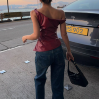 Leather off-shoulder personality fashion irregular sleeveless top - Thumbnail 7