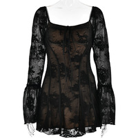 Lace new style trumpet sleeve tube top dress - Thumbnail 4