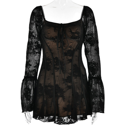 Lace new style trumpet sleeve tube top dress