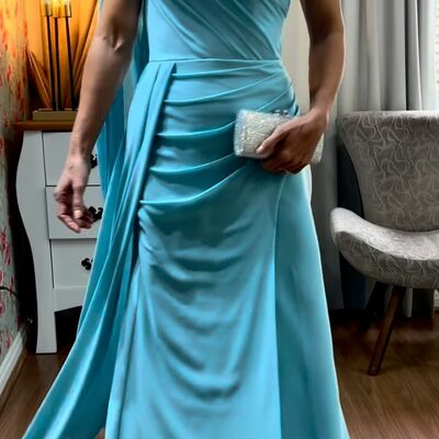 Elegant mother of the bride/groom dress blue sheath evening formal prom dress